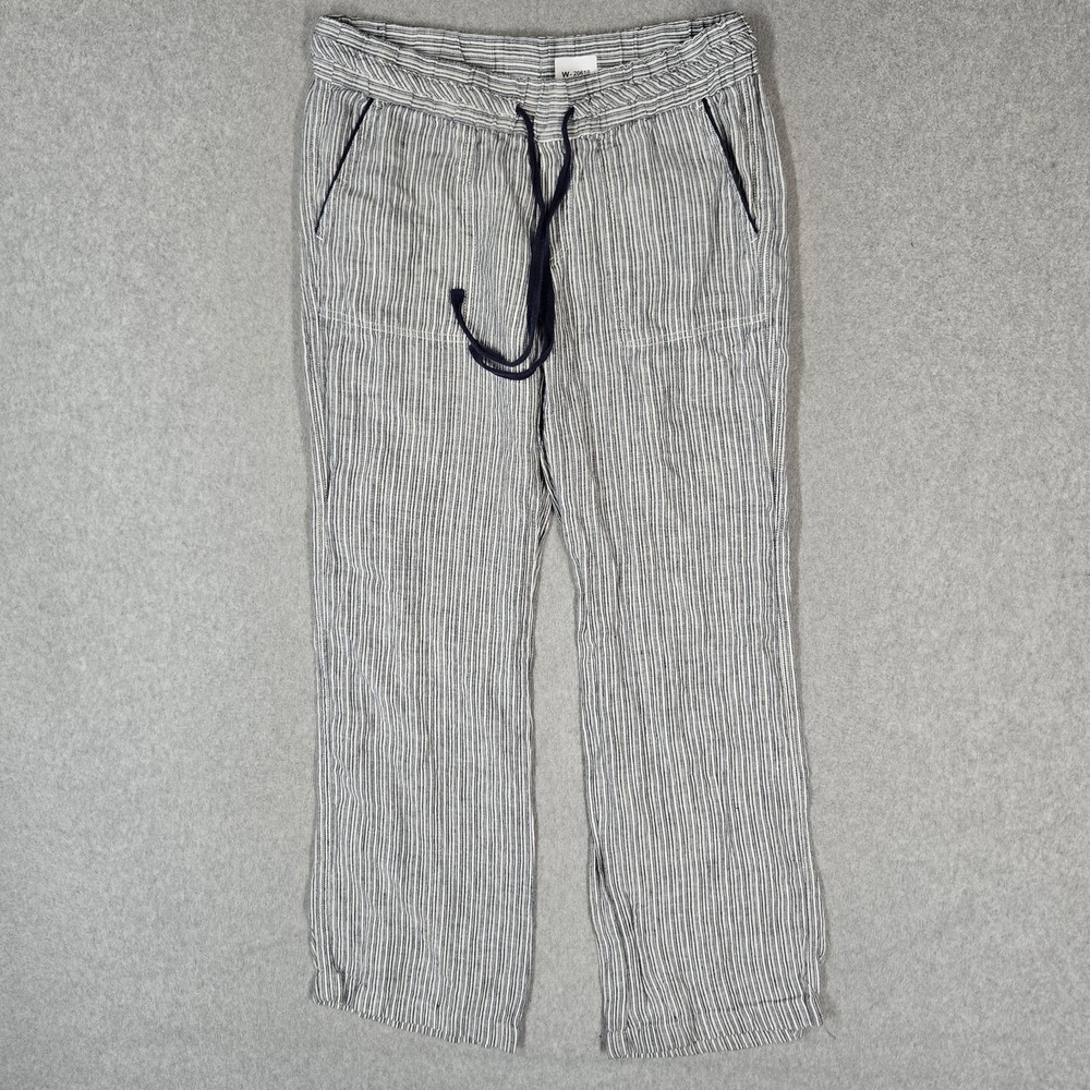 Caslon Women Pants S White Linen Striped Sweatpants Lounge Pants Relaxed 29"